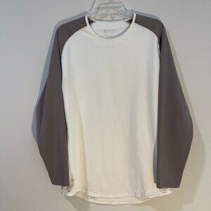 Mens BYLT Basics Drop Cut Long Sleeve Baseball Tee LUX - White/Tan